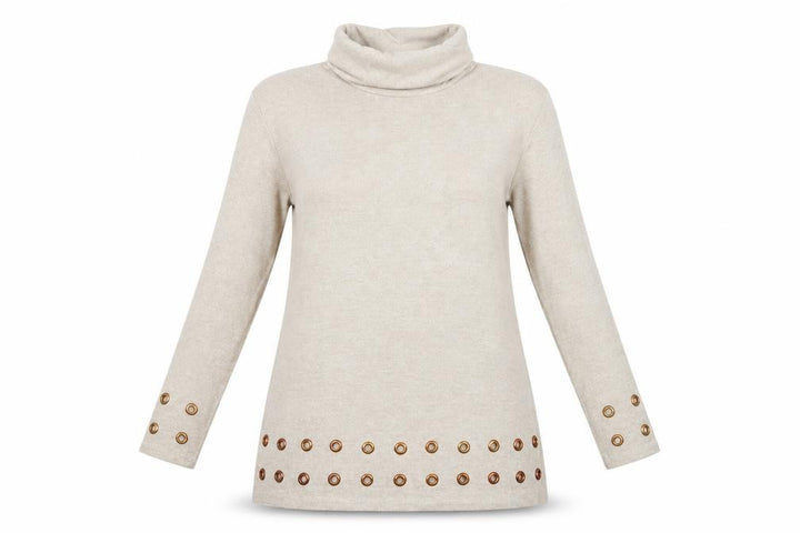 Phase Eight Women Beige UK 10 Roll Neck Eyelet Trim Tunic Jumper