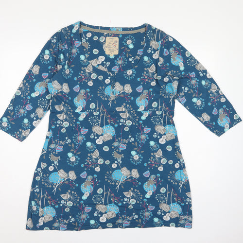 Mantaray Women’s Blue Floral Cotton Jersey Tunic Blouse UK 18 3/4 Sleeve