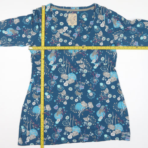 Mantaray Women’s Blue Floral Cotton Jersey Tunic Blouse UK 18 3/4 Sleeve