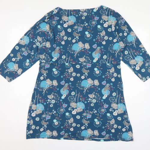 Mantaray Women’s Blue Floral Cotton Jersey Tunic Blouse UK 18 3/4 Sleeve