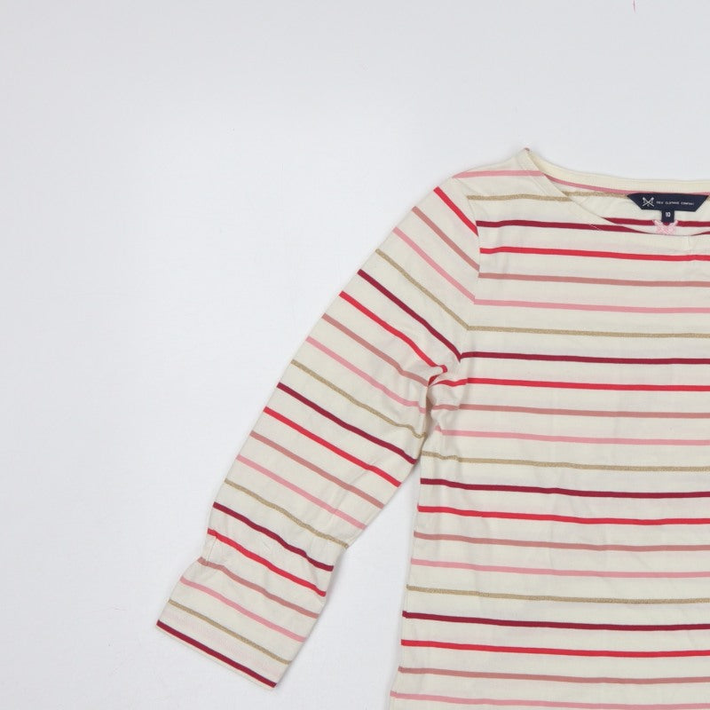 Crew Clothing Company Women’s Ivory Stripe Jersey Top UK 10 3/4 Sleeve