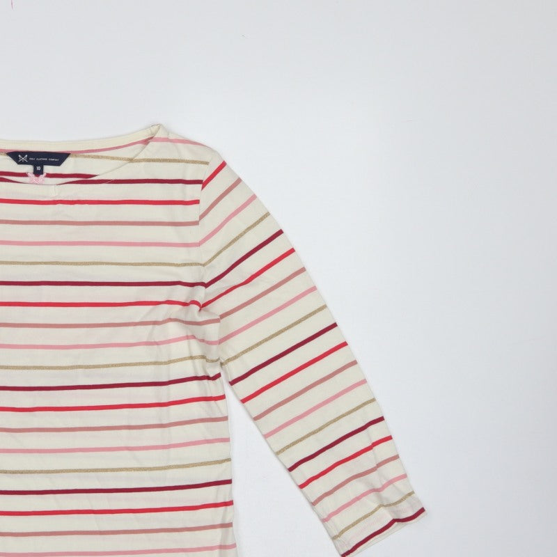 Crew Clothing Company Women’s Ivory Stripe Jersey Top UK 10 3/4 Sleeve