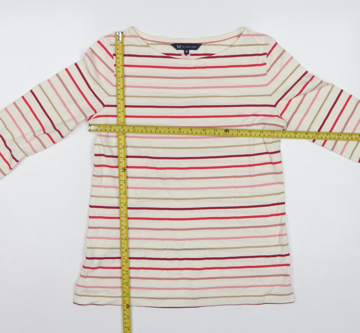 Crew Clothing Company Women’s Ivory Stripe Jersey Top UK 10 3/4 Sleeve