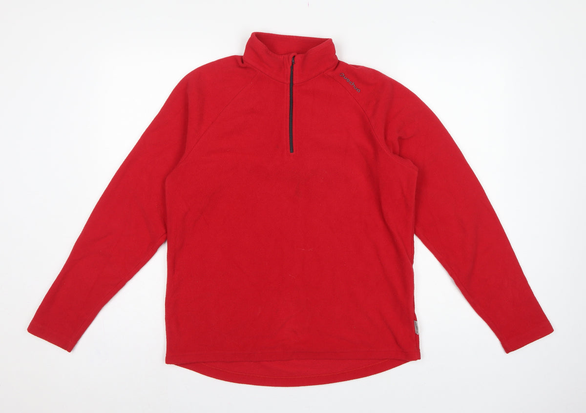 Back view of Quechua Women's Red S Fleece 1/4 Zip Pullover Sweatshirt Hiking