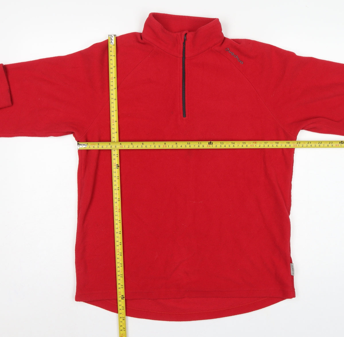 Close-up detail of Quechua Women's Red S Fleece 1/4 Zip Pullover Sweatshirt Hiking