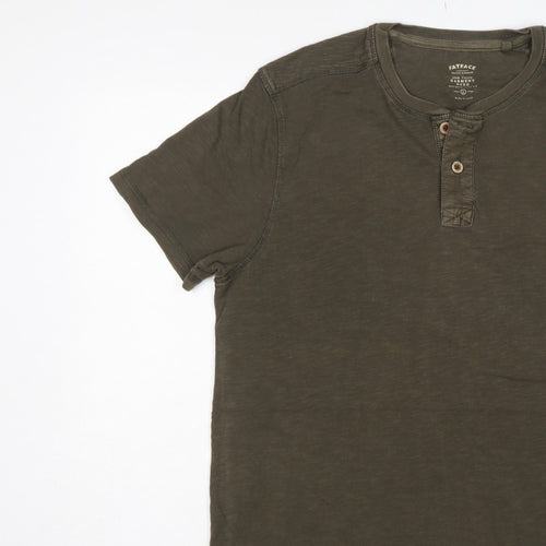 FatFace Men’s Green Cotton Henley T-Shirt Size L Short Sleeve