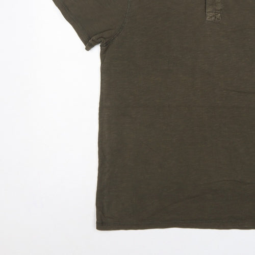 FatFace Men’s Green Cotton Henley T-Shirt Size L Short Sleeve