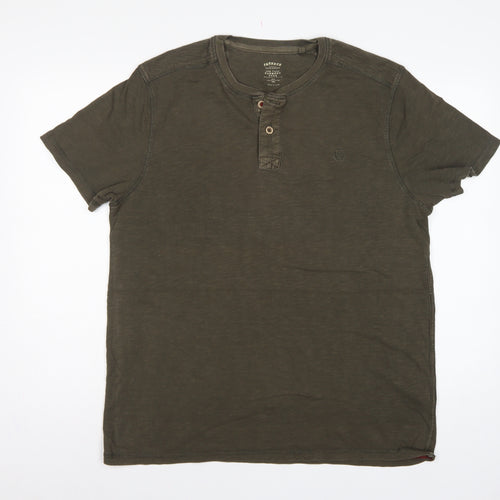 FatFace Men’s Green Cotton Henley T-Shirt Size L Short Sleeve