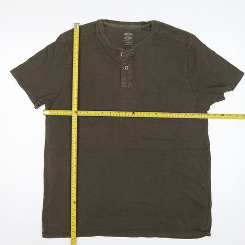 FatFace Men’s Green Cotton Henley T-Shirt Size L Short Sleeve