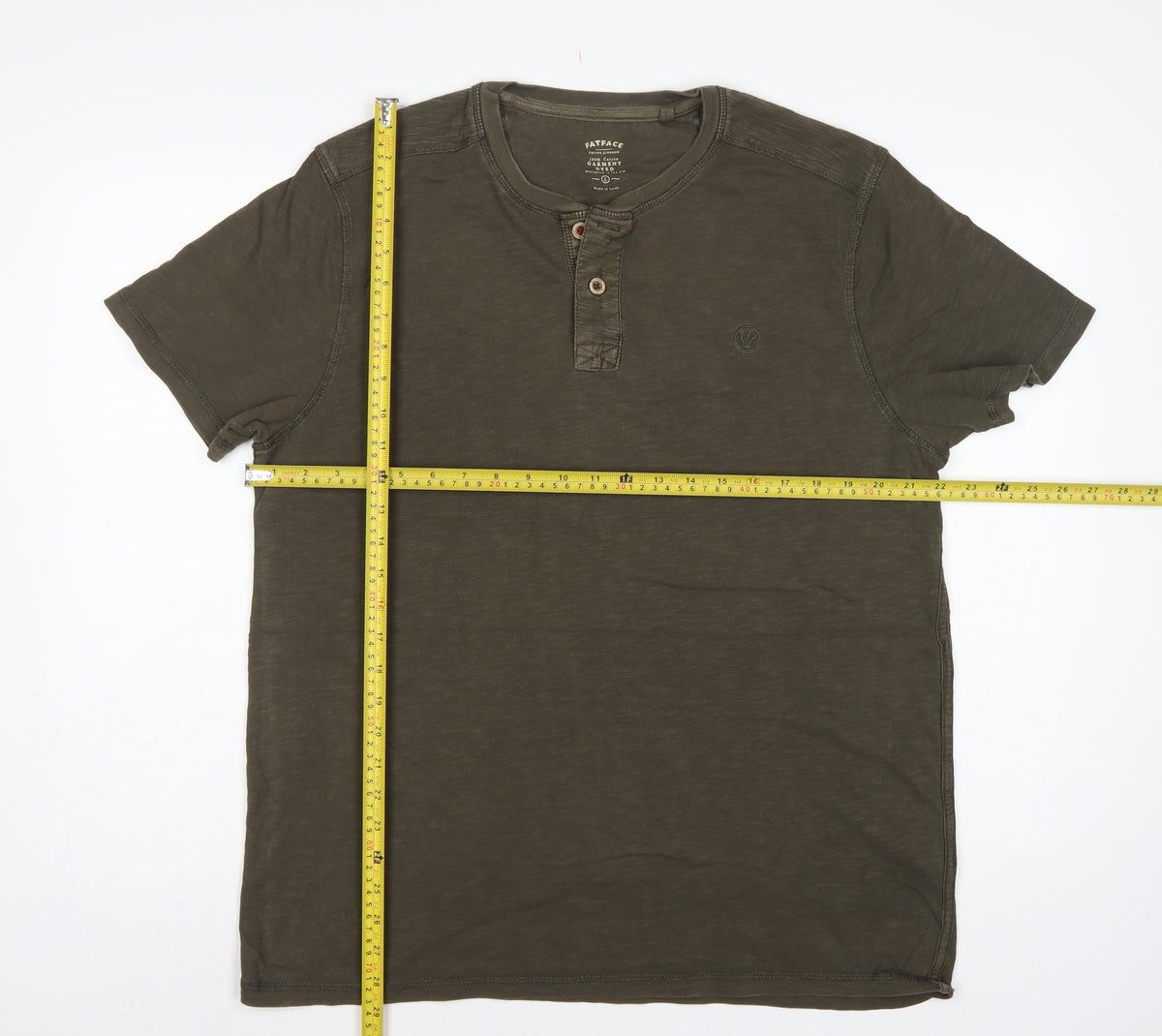 FatFace Men’s Green Cotton Henley T-Shirt Size L Short Sleeve