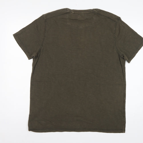 FatFace Men’s Green Cotton Henley T-Shirt Size L Short Sleeve