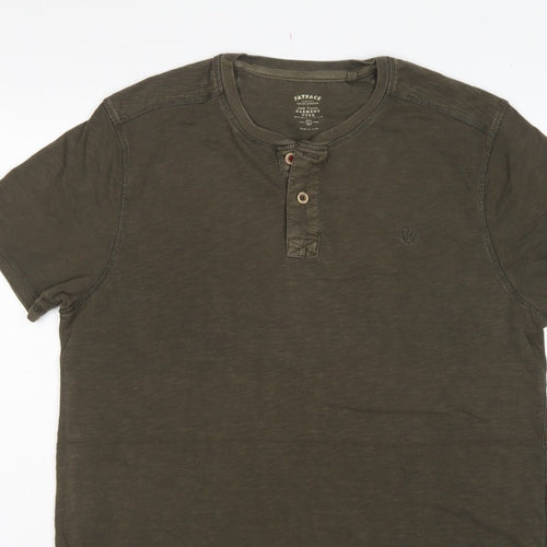 FatFace Men’s Green Cotton Henley T-Shirt Size L Short Sleeve