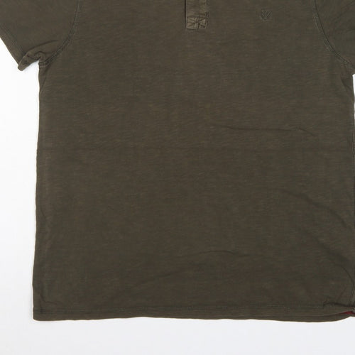 FatFace Men’s Green Cotton Henley T-Shirt Size L Short Sleeve