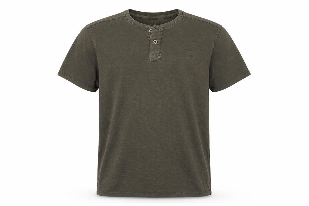 FatFace Men’s Green Cotton Henley T-Shirt Size L Short Sleeve