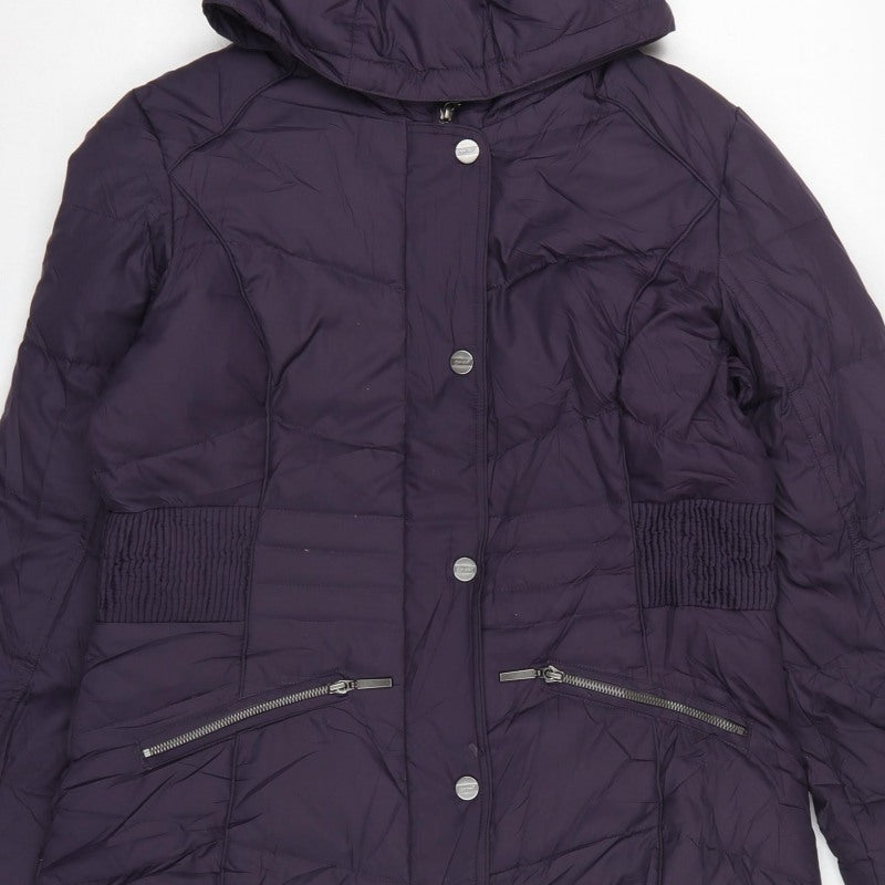 Per Una Women’s Purple M Hooded Down Puffer Jacket Mid-Length
