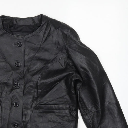Antiloppe Women’s Black Leather Cropped Collarless Jacket Size L