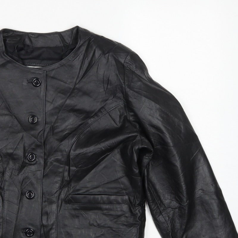 Antiloppe Women’s Black Leather Cropped Collarless Jacket Size L