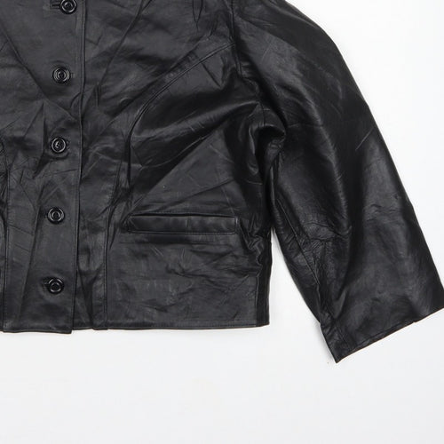 Antiloppe Women’s Black Leather Cropped Collarless Jacket Size L