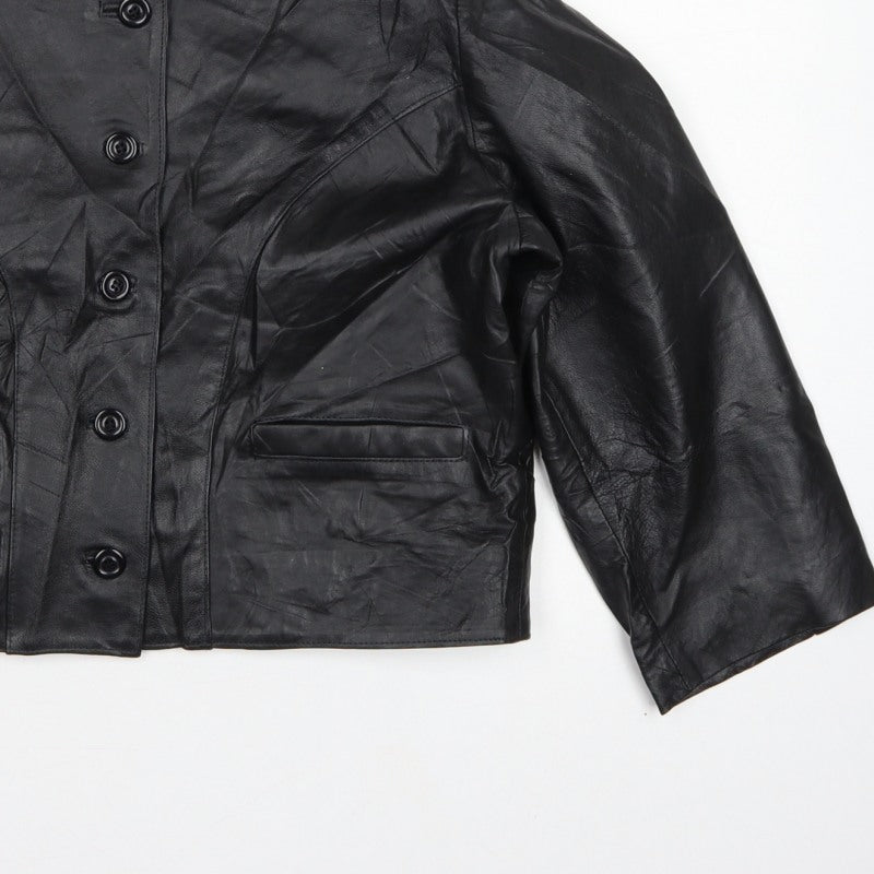 Antiloppe Women’s Black Leather Cropped Collarless Jacket Size L