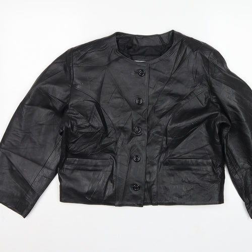 Antiloppe Women’s Black Leather Cropped Collarless Jacket Size L