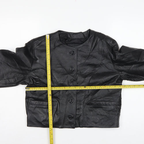 Antiloppe Women’s Black Leather Cropped Collarless Jacket Size L