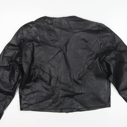 Antiloppe Women’s Black Leather Cropped Collarless Jacket Size L
