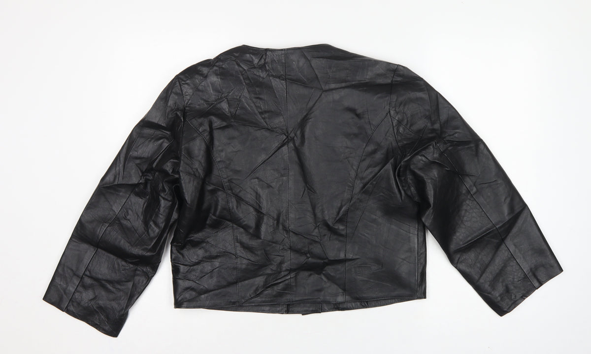 Antiloppe Women’s Black Leather Cropped Collarless Jacket Size L
