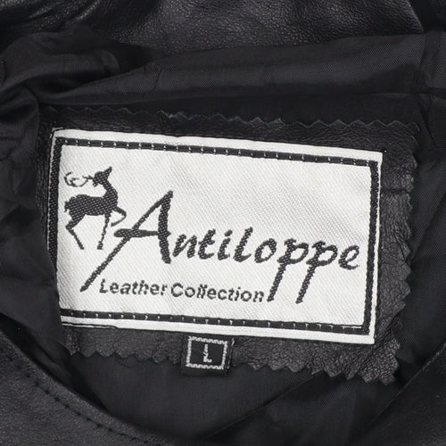 Antiloppe Women’s Black Leather Cropped Collarless Jacket Size L