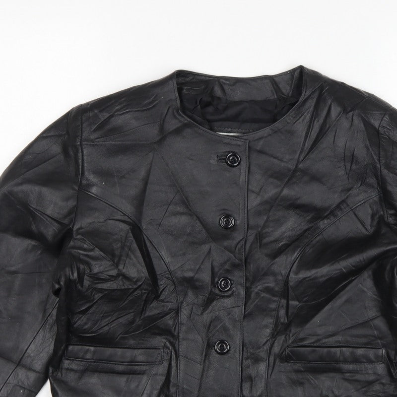Antiloppe Women’s Black Leather Cropped Collarless Jacket Size L
