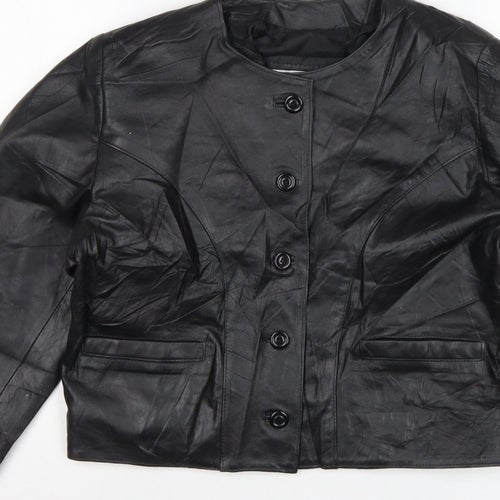 Antiloppe Women’s Black Leather Cropped Collarless Jacket Size L