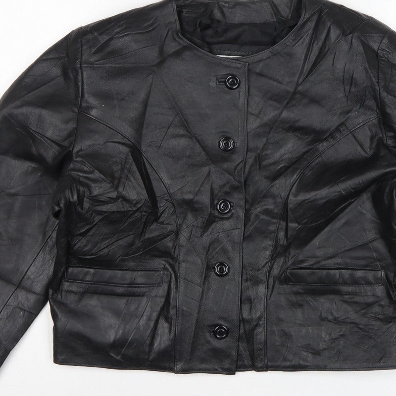 Antiloppe Women’s Black Leather Cropped Collarless Jacket Size L