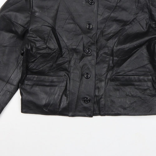 Antiloppe Women’s Black Leather Cropped Collarless Jacket Size L