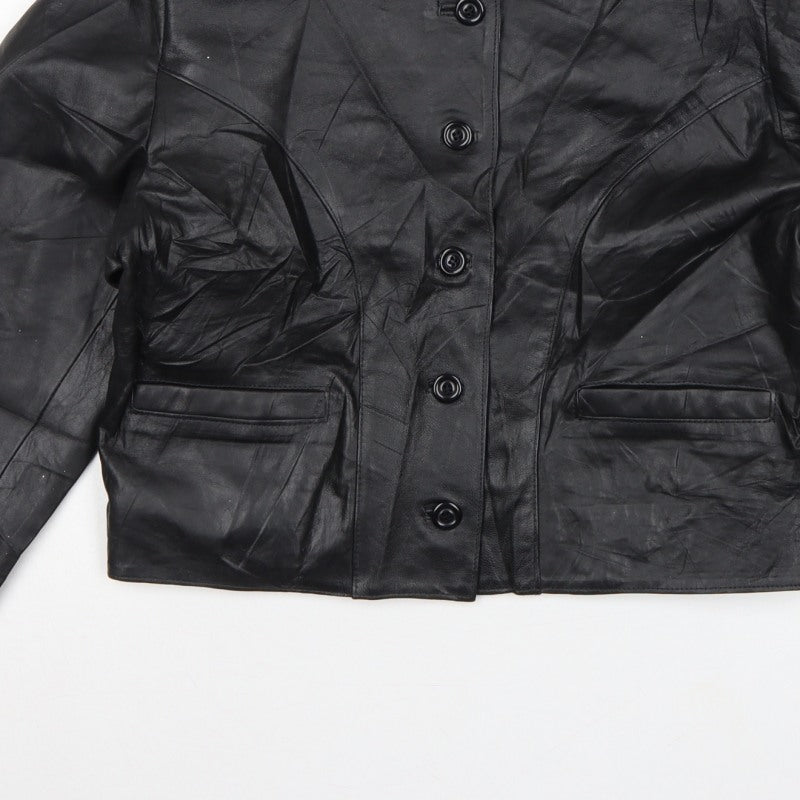 Antiloppe Women’s Black Leather Cropped Collarless Jacket Size L