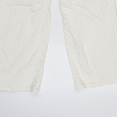 Marks and Spencer Women White UK 14 Regular Straight Leg Cotton Trousers