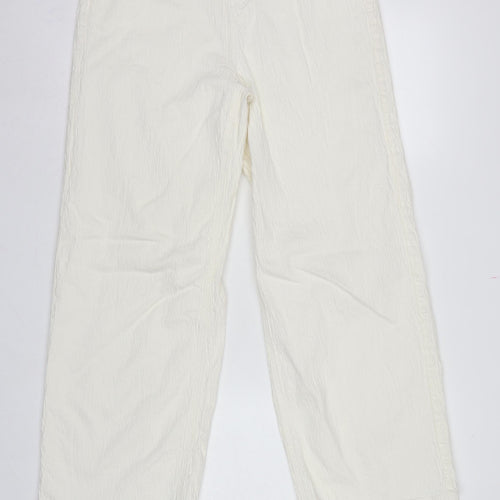 Marks and Spencer Women White UK 14 Regular Straight Leg Cotton Trousers