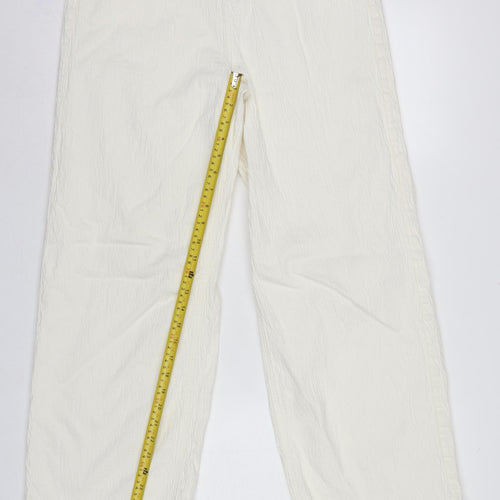 Marks and Spencer Women White UK 14 Regular Straight Leg Cotton Trousers