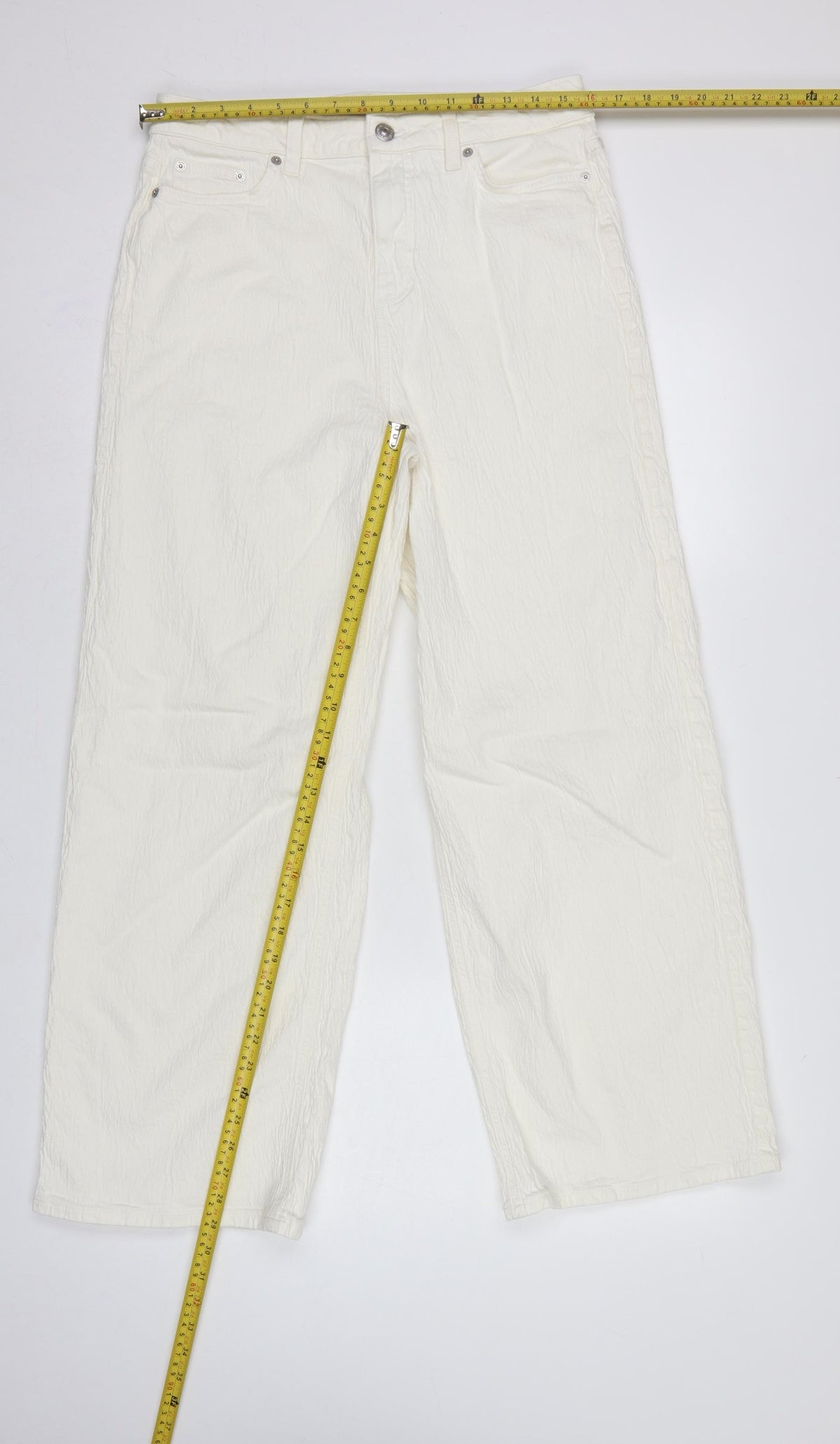 Marks and Spencer Women White UK 14 Regular Straight Leg Cotton Trousers
