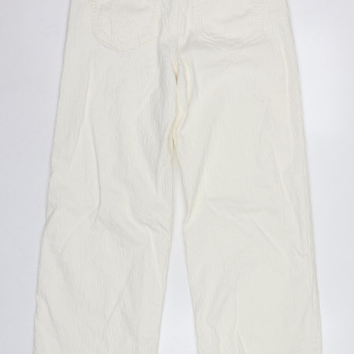 Marks and Spencer Women White UK 14 Regular Straight Leg Cotton Trousers