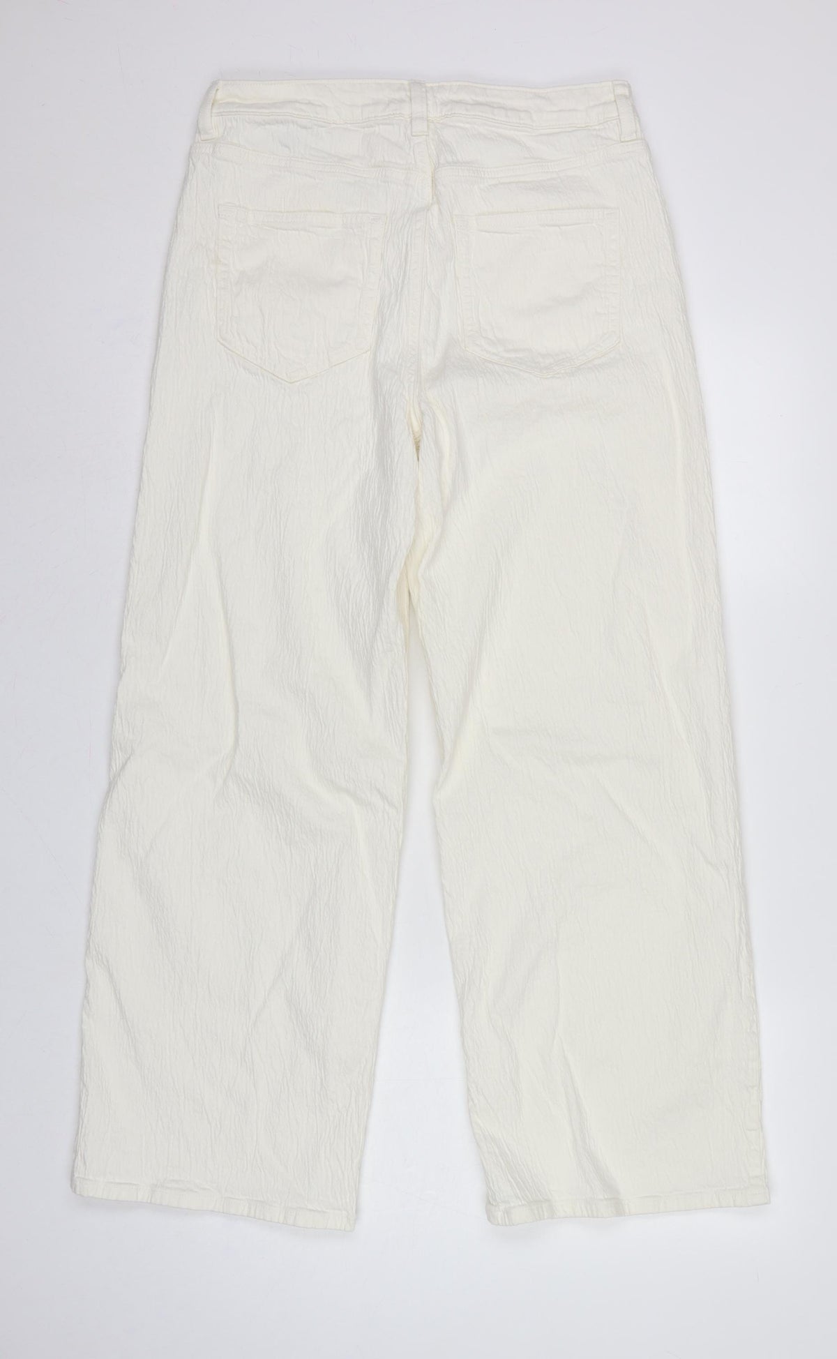 Marks and Spencer Women White UK 14 Regular Straight Leg Cotton Trousers