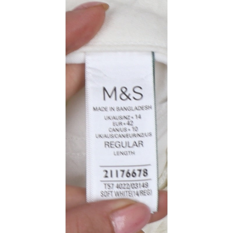 Marks and Spencer Women White UK 14 Regular Straight Leg Cotton Trousers