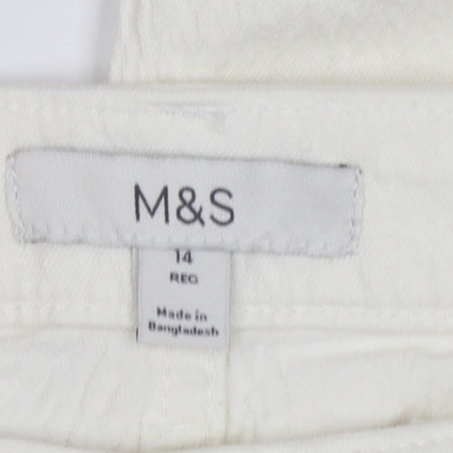 Marks and Spencer Women White UK 14 Regular Straight Leg Cotton Trousers