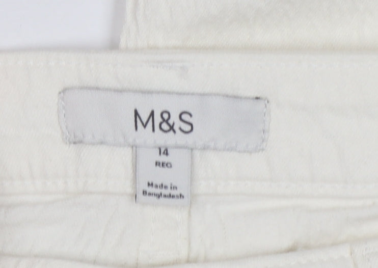 Marks and Spencer Women White UK 14 Regular Straight Leg Cotton Trousers