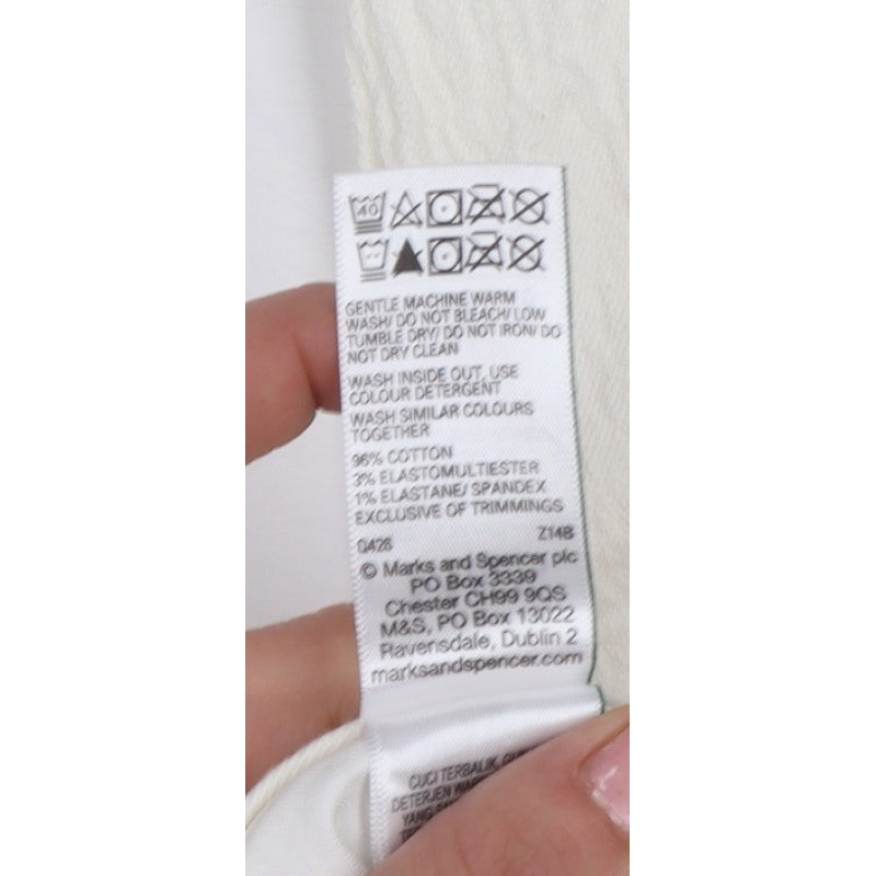Marks and Spencer Women White UK 14 Regular Straight Leg Cotton Trousers