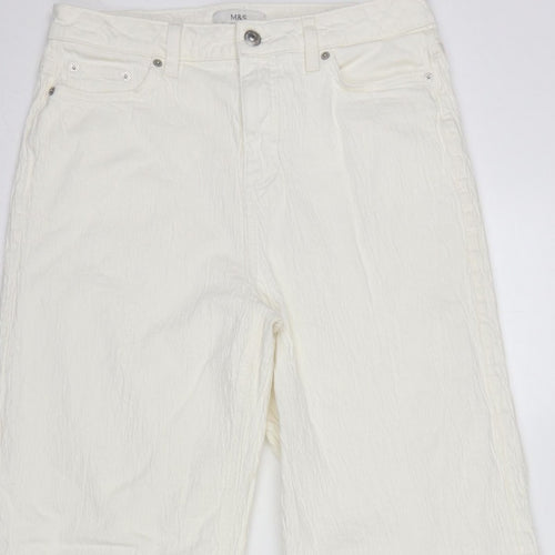 Marks and Spencer Women White UK 14 Regular Straight Leg Cotton Trousers