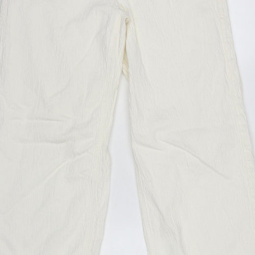 Marks and Spencer Women White UK 14 Regular Straight Leg Cotton Trousers