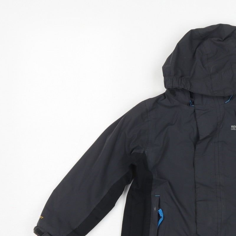 Regatta Boys Black Blue 5-6 Years Hooded Waterproof Jacket Full Zip