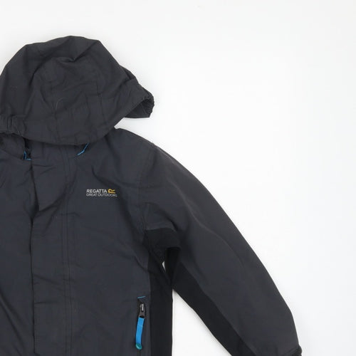 Regatta Boys Black Blue 5-6 Years Hooded Waterproof Jacket Full Zip