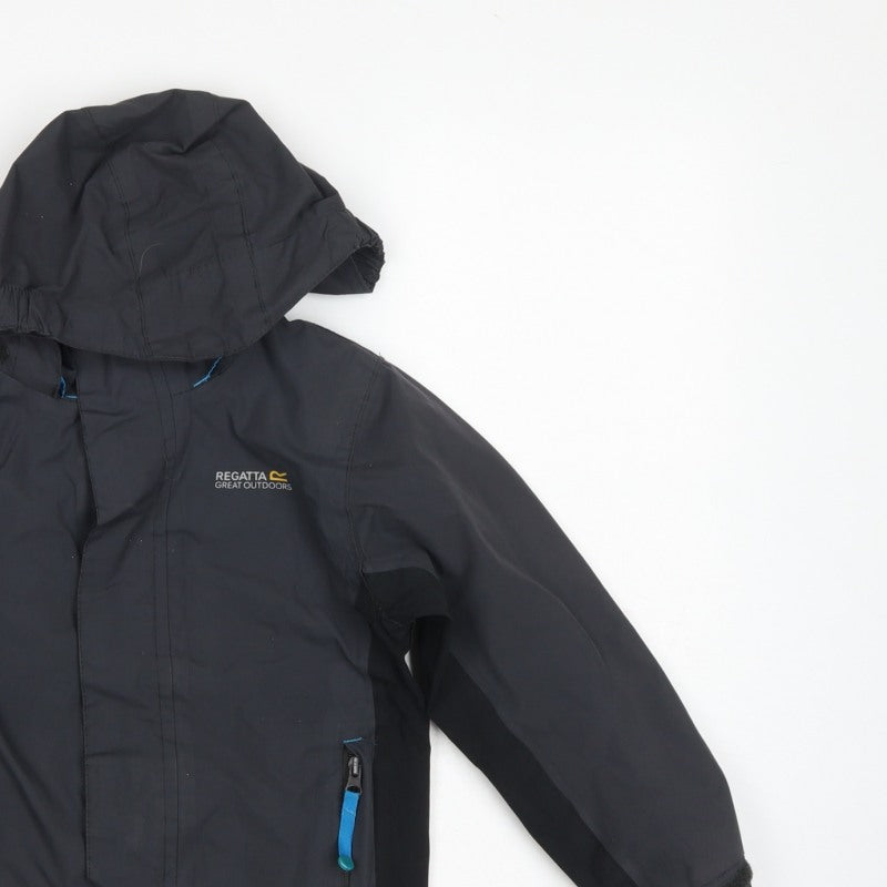 Regatta Boys Black Blue 5-6 Years Hooded Waterproof Jacket Full Zip