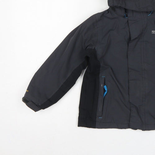 Regatta Boys Black Blue 5-6 Years Hooded Waterproof Jacket Full Zip