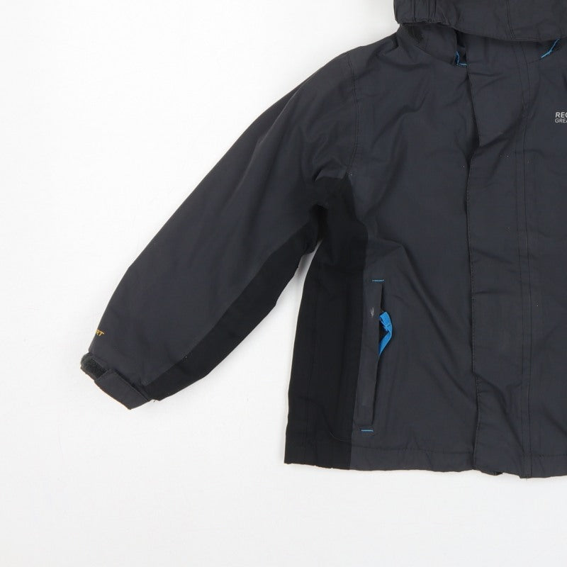 Regatta Boys Black Blue 5-6 Years Hooded Waterproof Jacket Full Zip